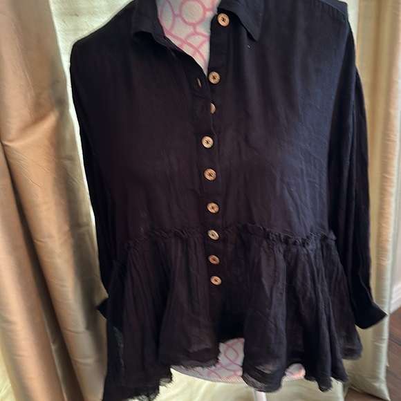 Free people extra small, black gauze, Pepin button-down shirt - Picture 2 of 4